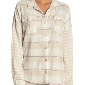 PJ SALVAGE Long Sleeve Plaid Top Shirt champagne